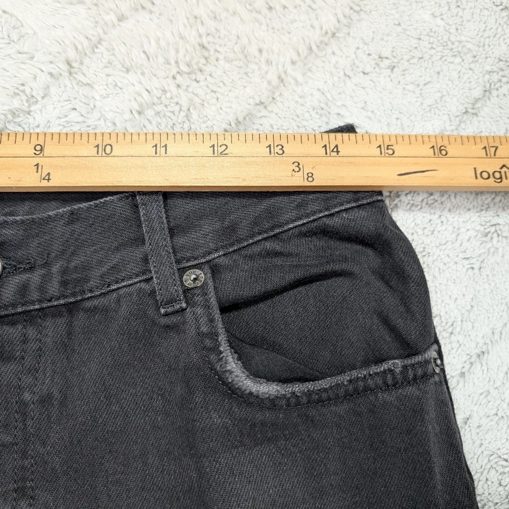 Free People Jeans Womens 27 Black Maggie Mid Rise Straight Distressed Denim